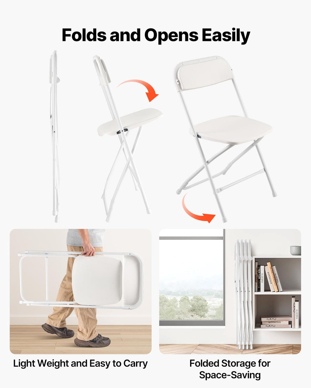 4 Pack Folding Plastic Chairs with Metal Frame D1063