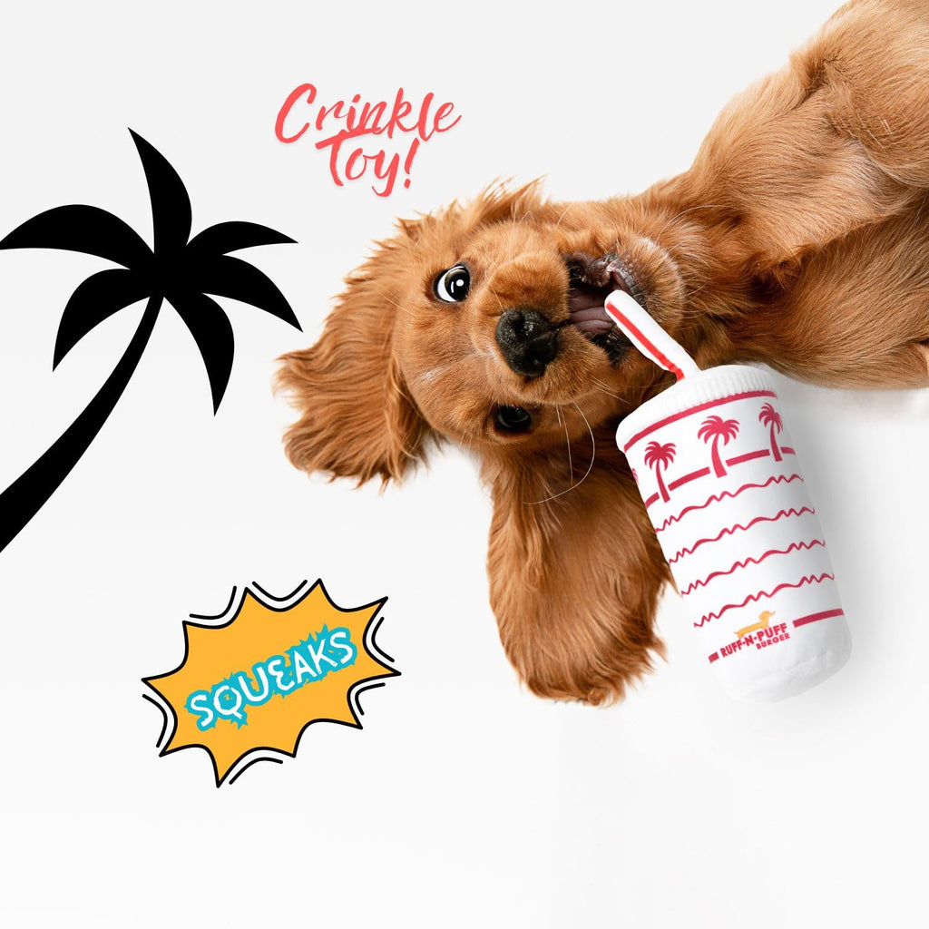 Palm Cup Dog Toy Plush Squeaky Crinkle Pet Toy N7588