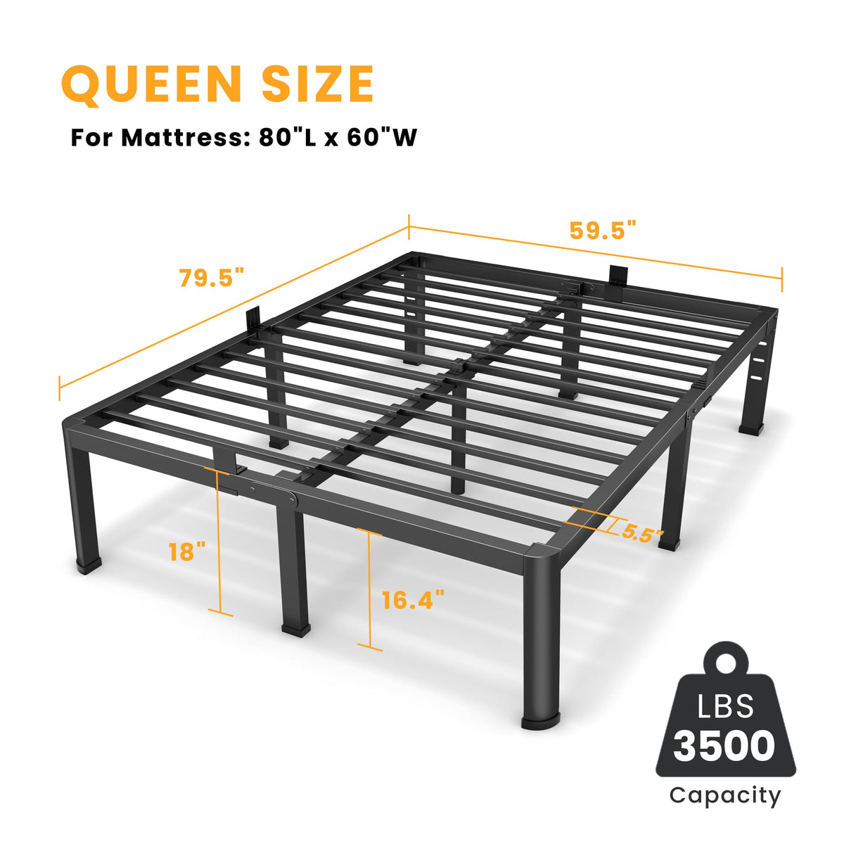 18 Inch Queen Size Metal Platform Bed Frame L7906