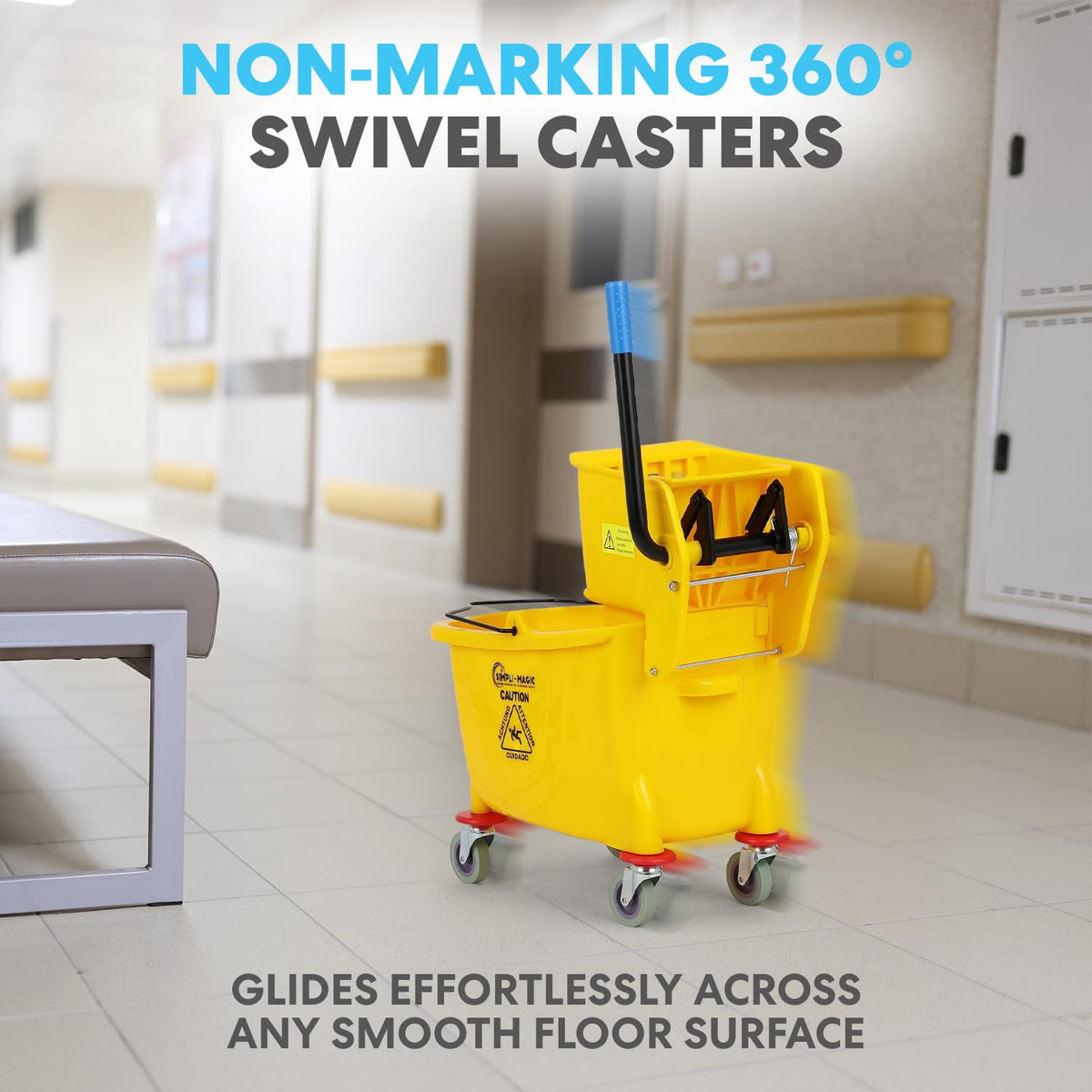 Yellow 35 Quart Commercial Mop Bucket on Wheels S368