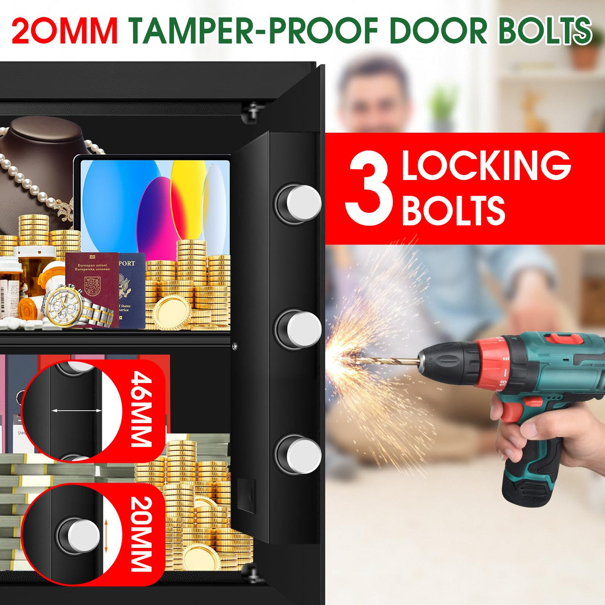 3.3 Cuft Water and Fireproof Safe with Digital Keypad & Key Lock N531