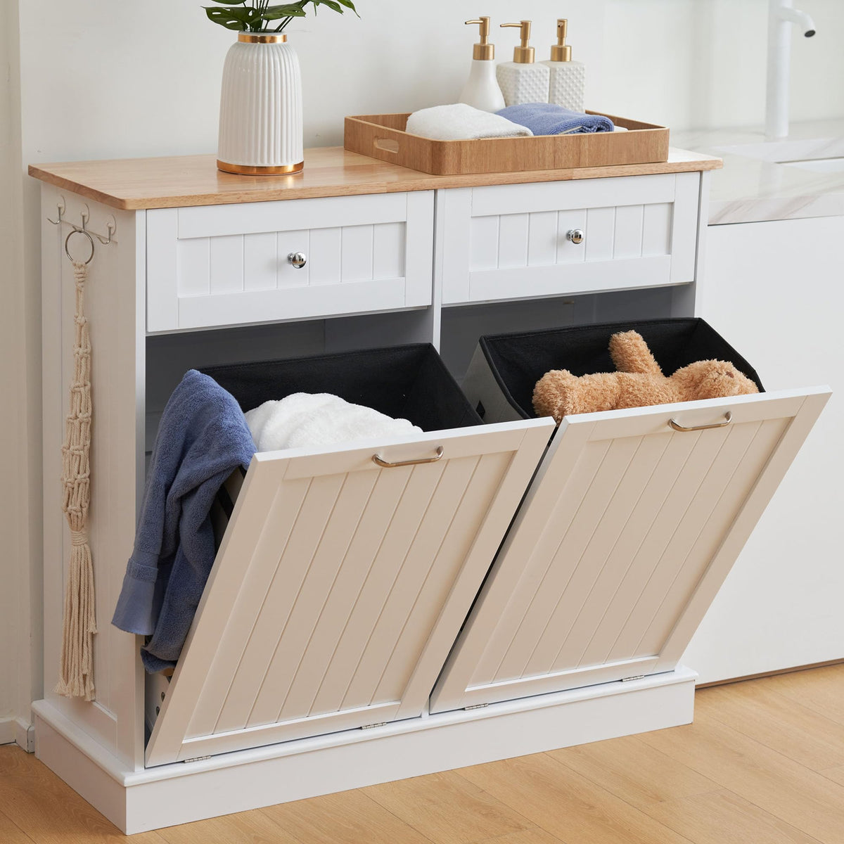 White 2x13 Gallons Tilt Out Trash Can Cabinet E563433