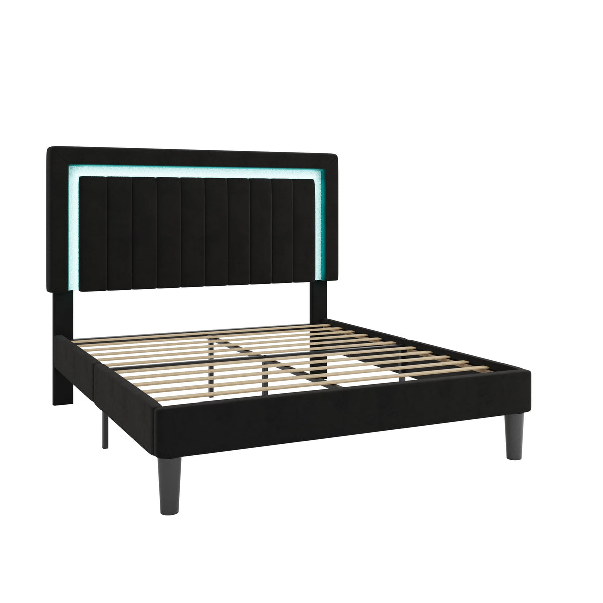 Queen Size Black Velvet Bed Frame with LED Light Z228