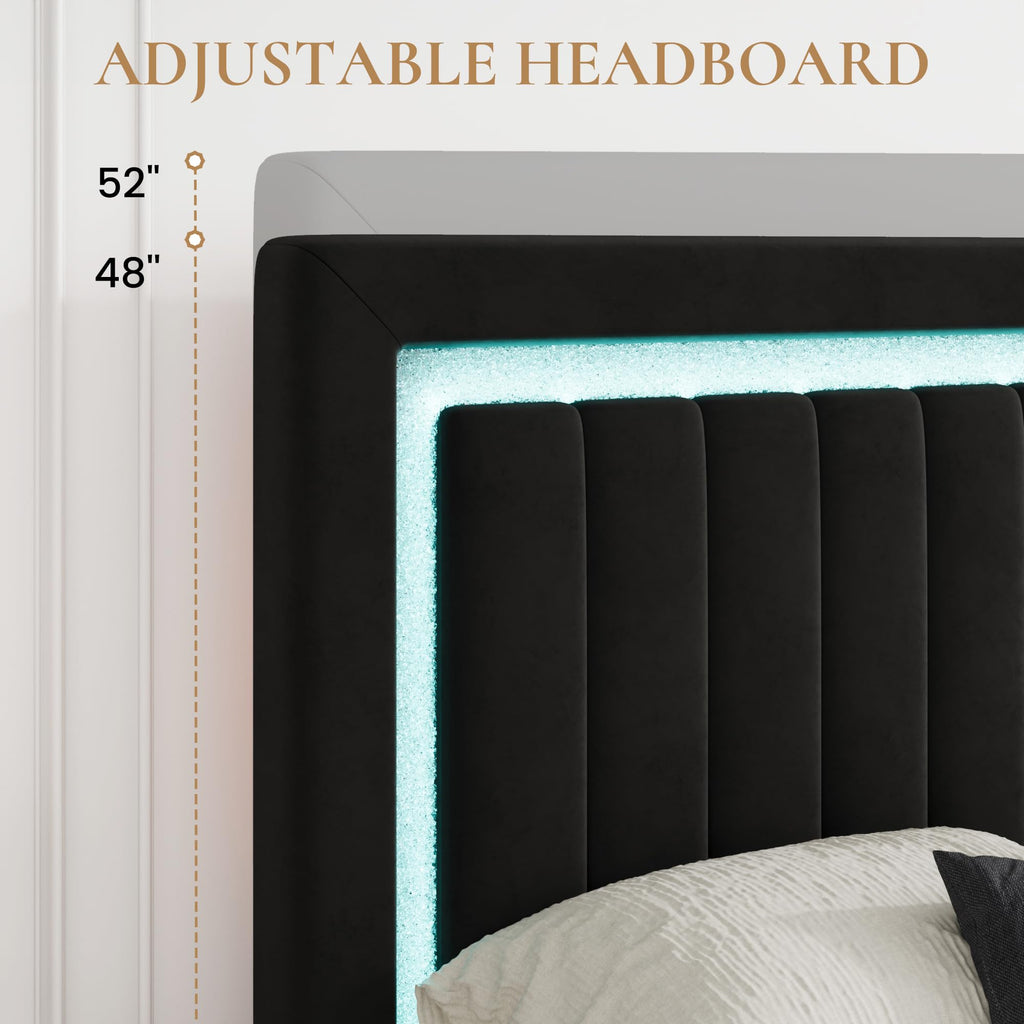 Queen Size Black Velvet Bed Frame with LED Light Z228