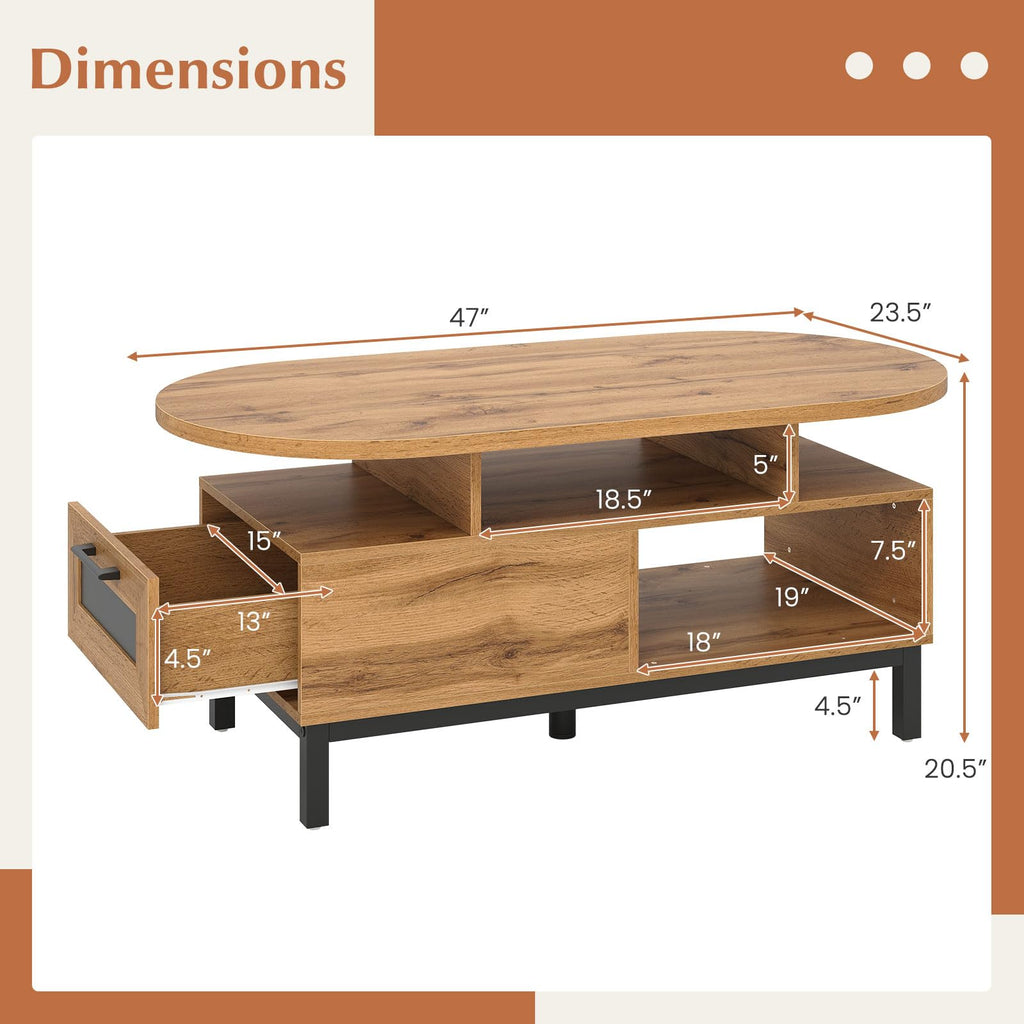 47" Oval Wood Coffee Table with Storage K462362
