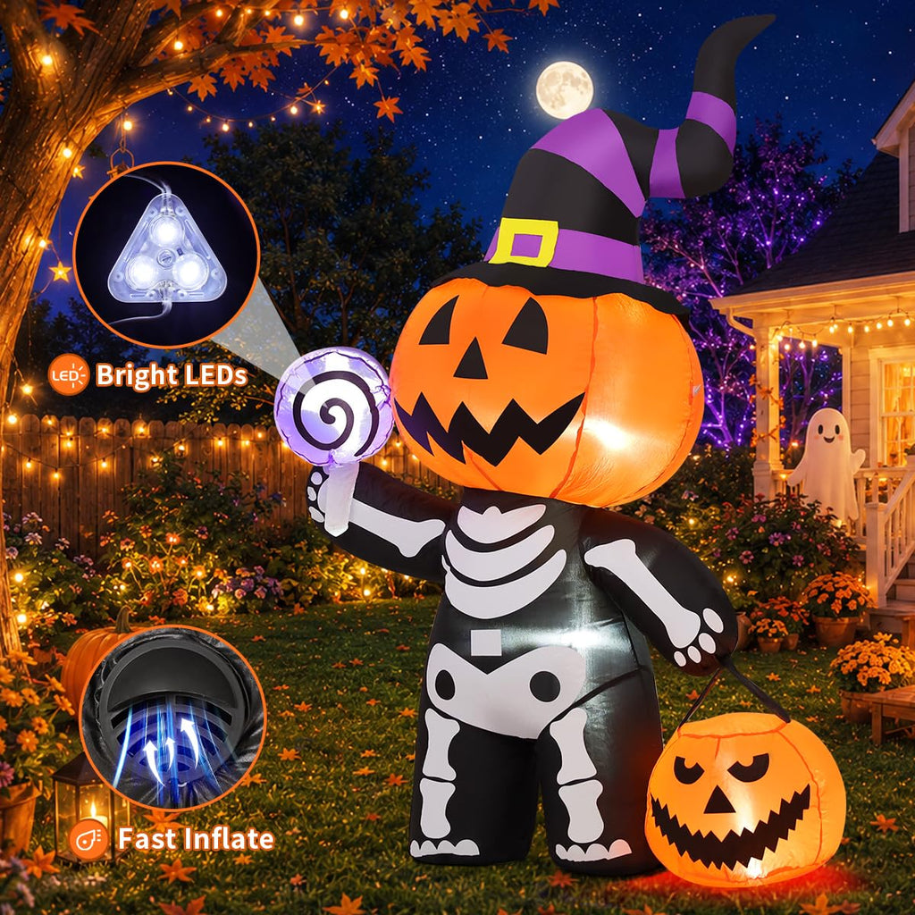 6 FT Inflatable Pumpkin Skull Outdoor Decoration with Built-in LEDs Z18381