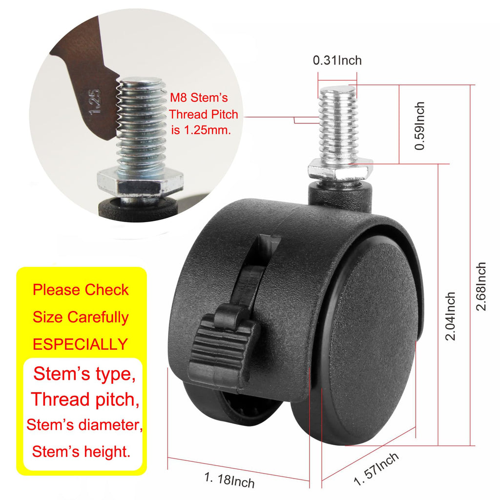 1.5 Inch Swivel Stem Caster Wheels with Locking Brake 4 Pack P758868