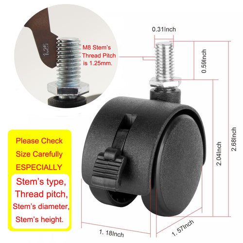 1.5 Inch Swivel Stem Caster Wheels with Locking Brake 4 Pack P758868