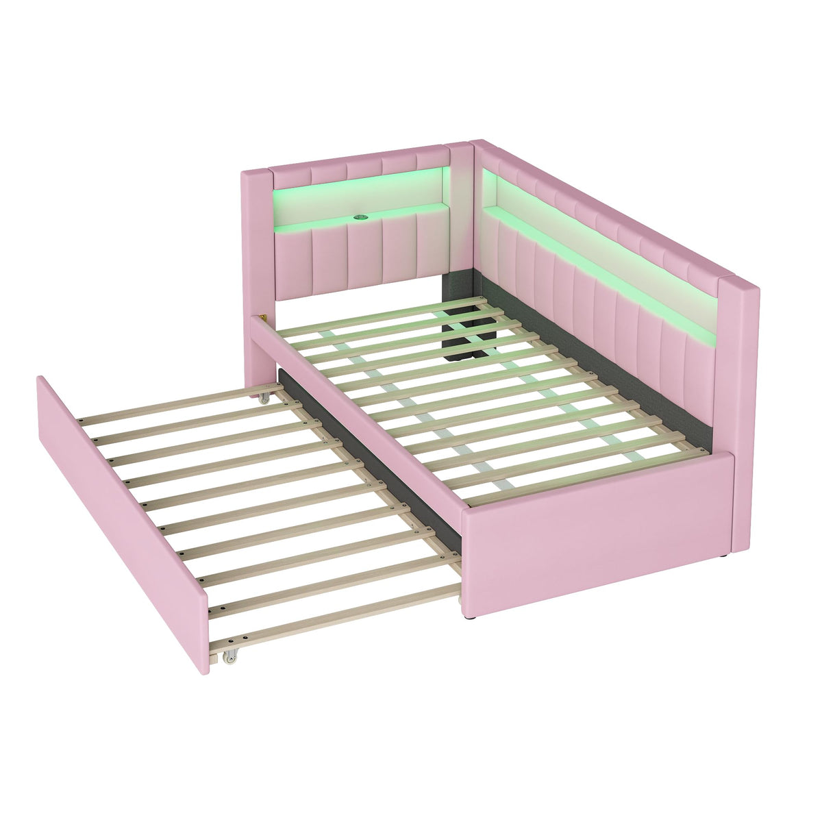 Twin Size Linen Fabric Daybed with Trundle and USB Ports K30954