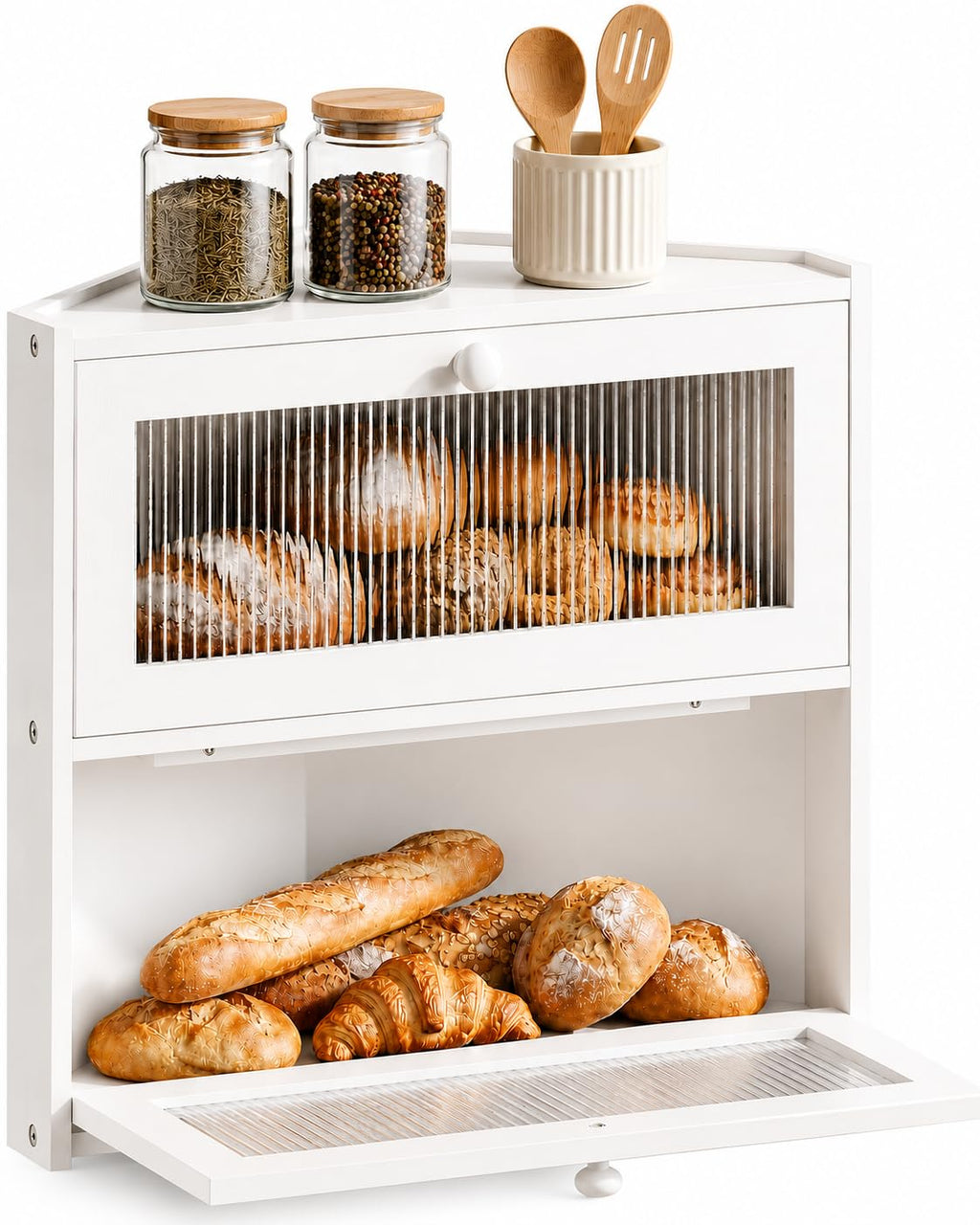 White Double Layer Bamboo Corner Bread Box R638