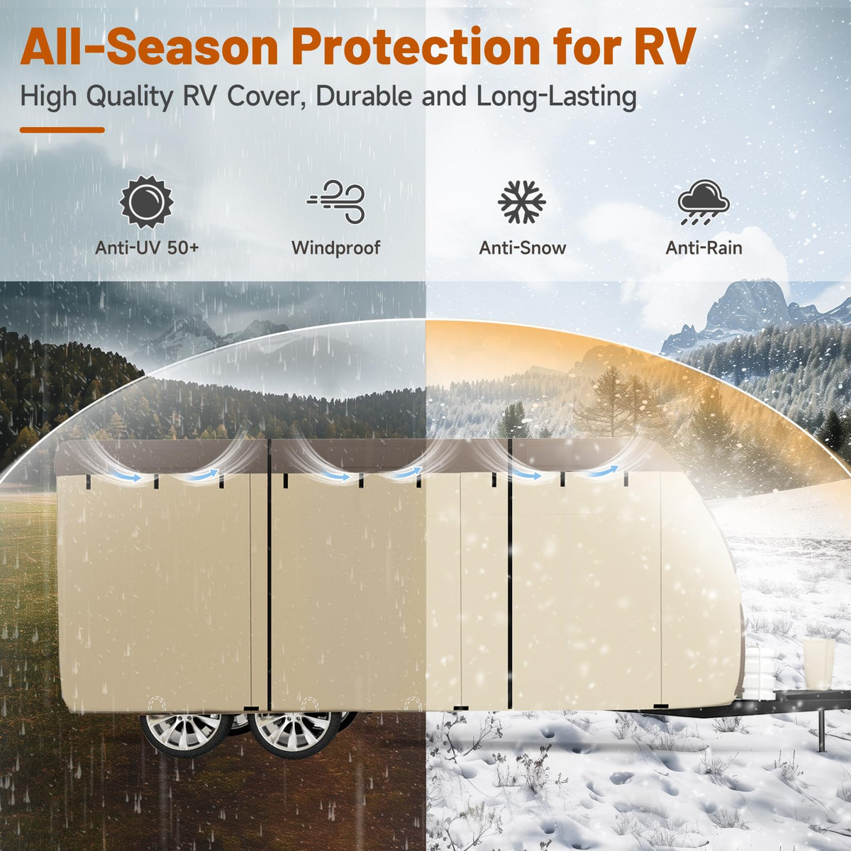 14' ~ 16' Waterproof Windproof Heavy Duty Travel Trailer RV Cover F9939