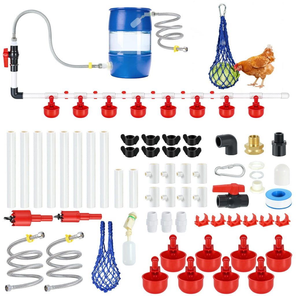 57 Pcs Automatic Chicken Waterer System Set with 8 Water Cups M592