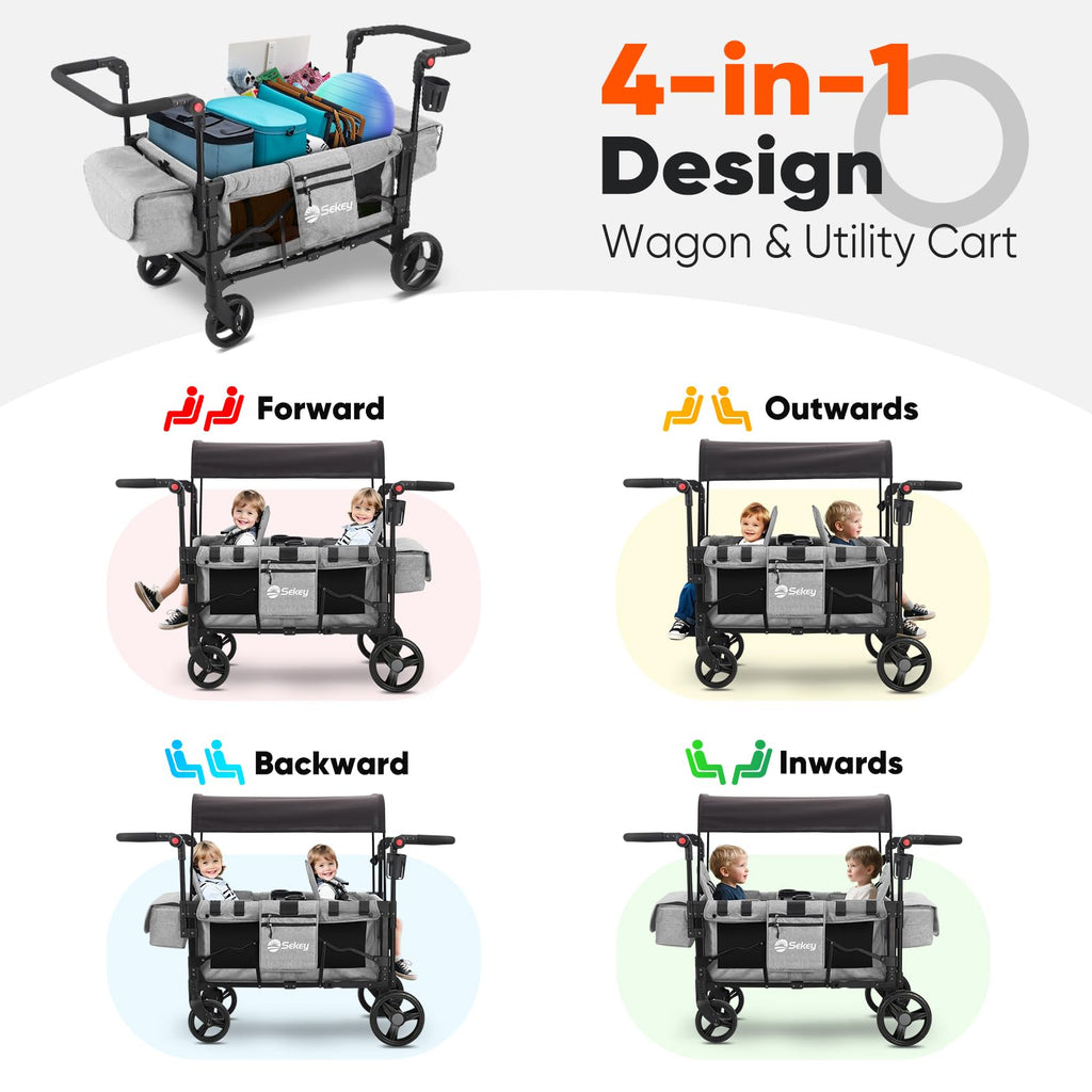 4-in-1 Wagon Stroller with Convertible Seats and Canopy S25919