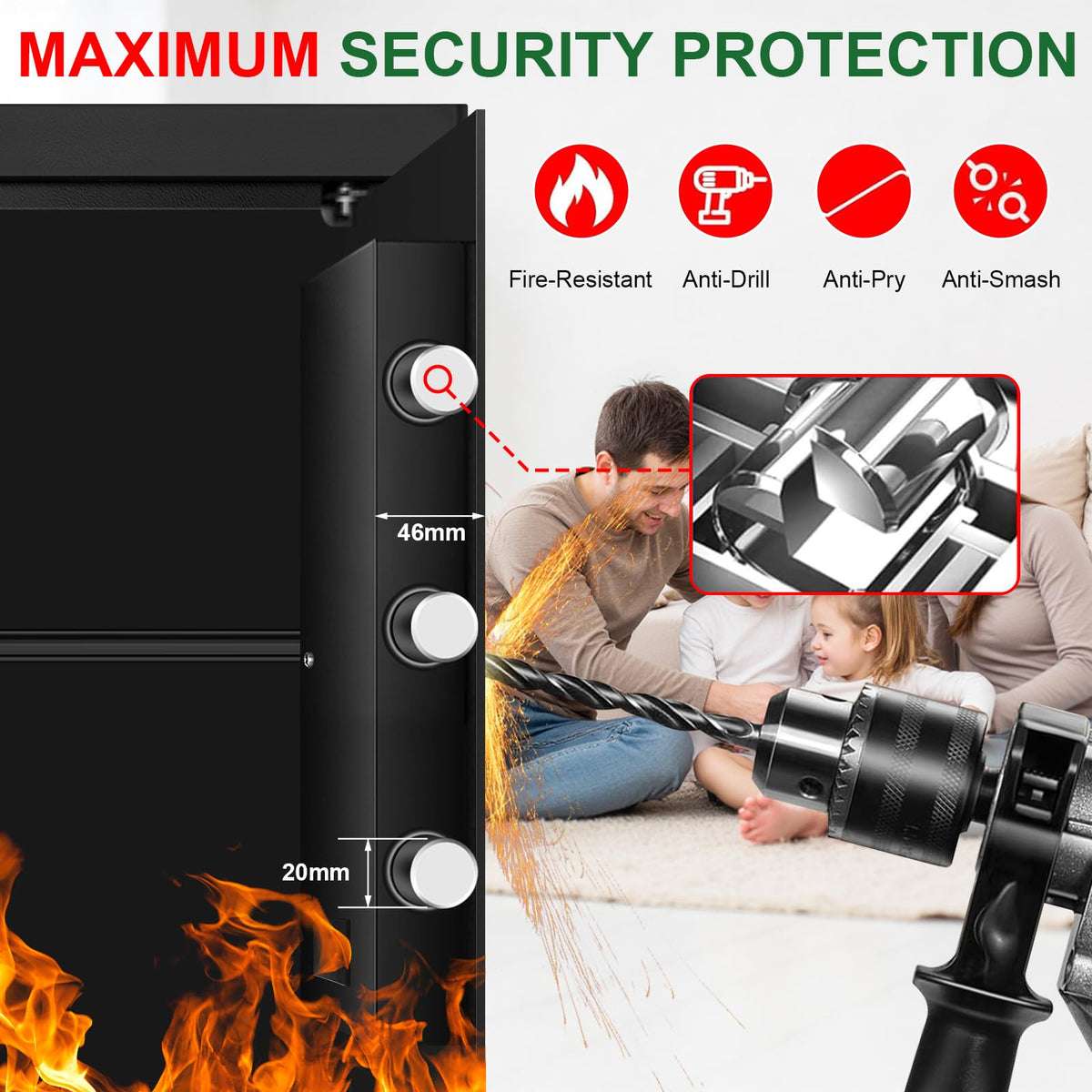 3.3 Cuft Water and Fireproof Safe with Digital Keypad & Key Lock N531