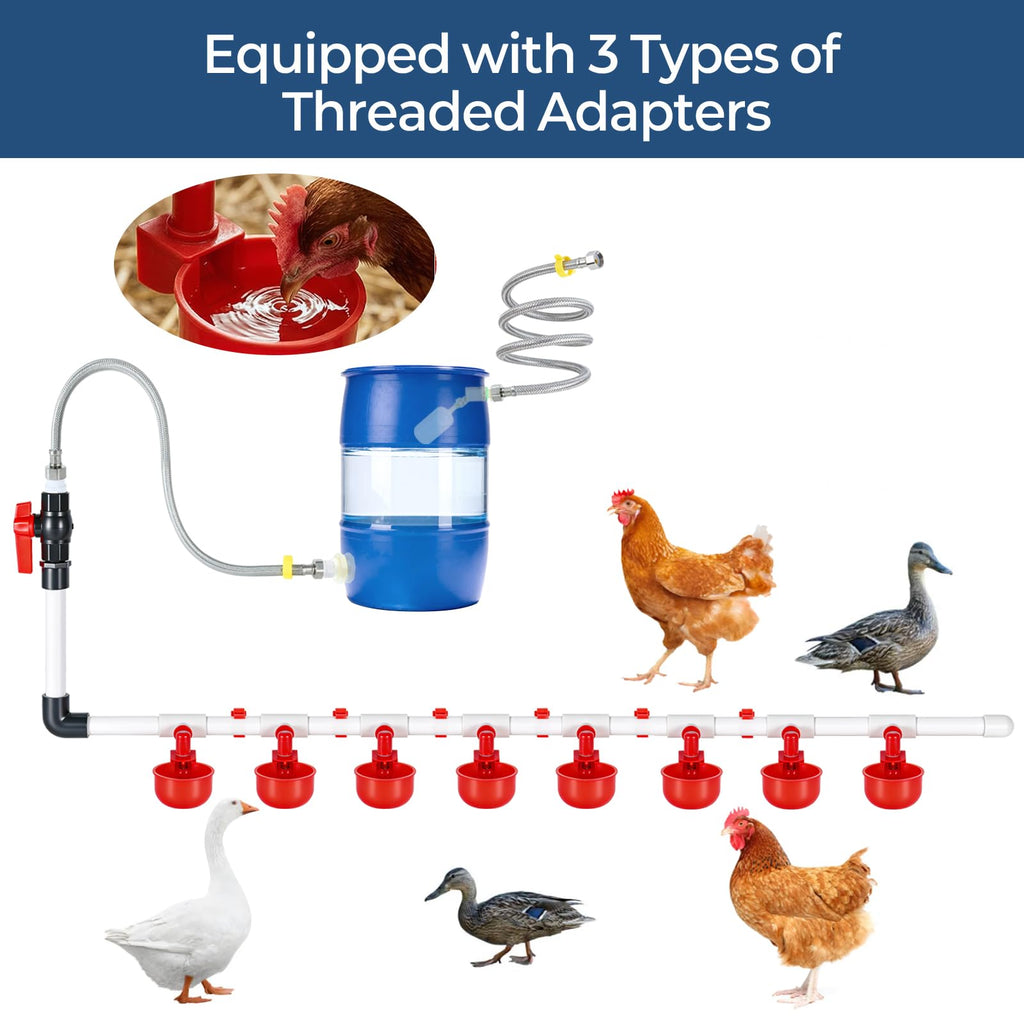 57 Pcs Automatic Chicken Waterer System Set with 8 Water Cups M592