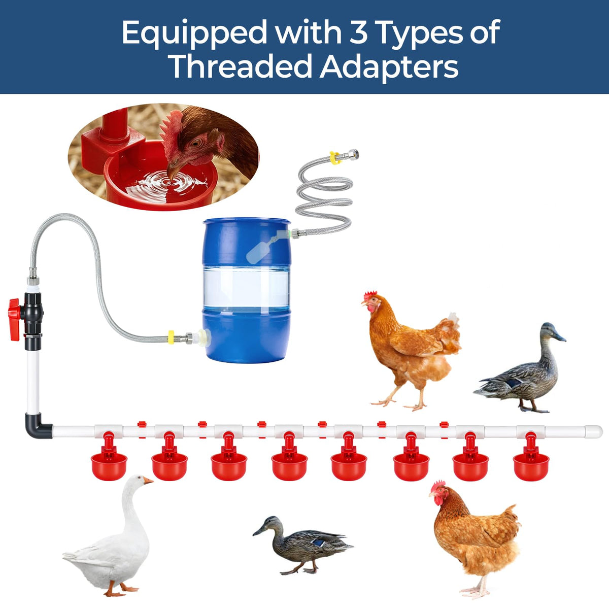 57 Pcs Automatic Chicken Waterer System Set with 8 Water Cups M592