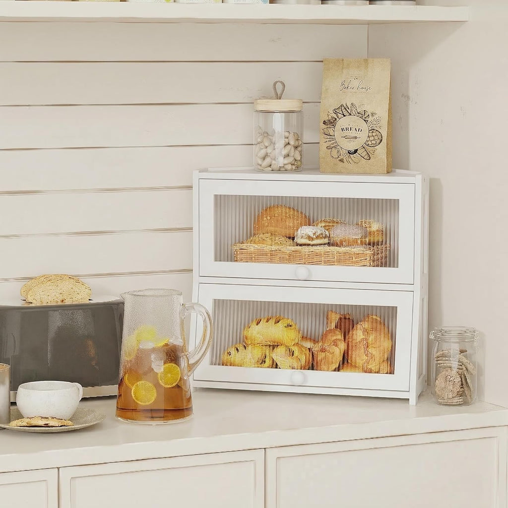 White Double Layer Bamboo Corner Bread Box R638