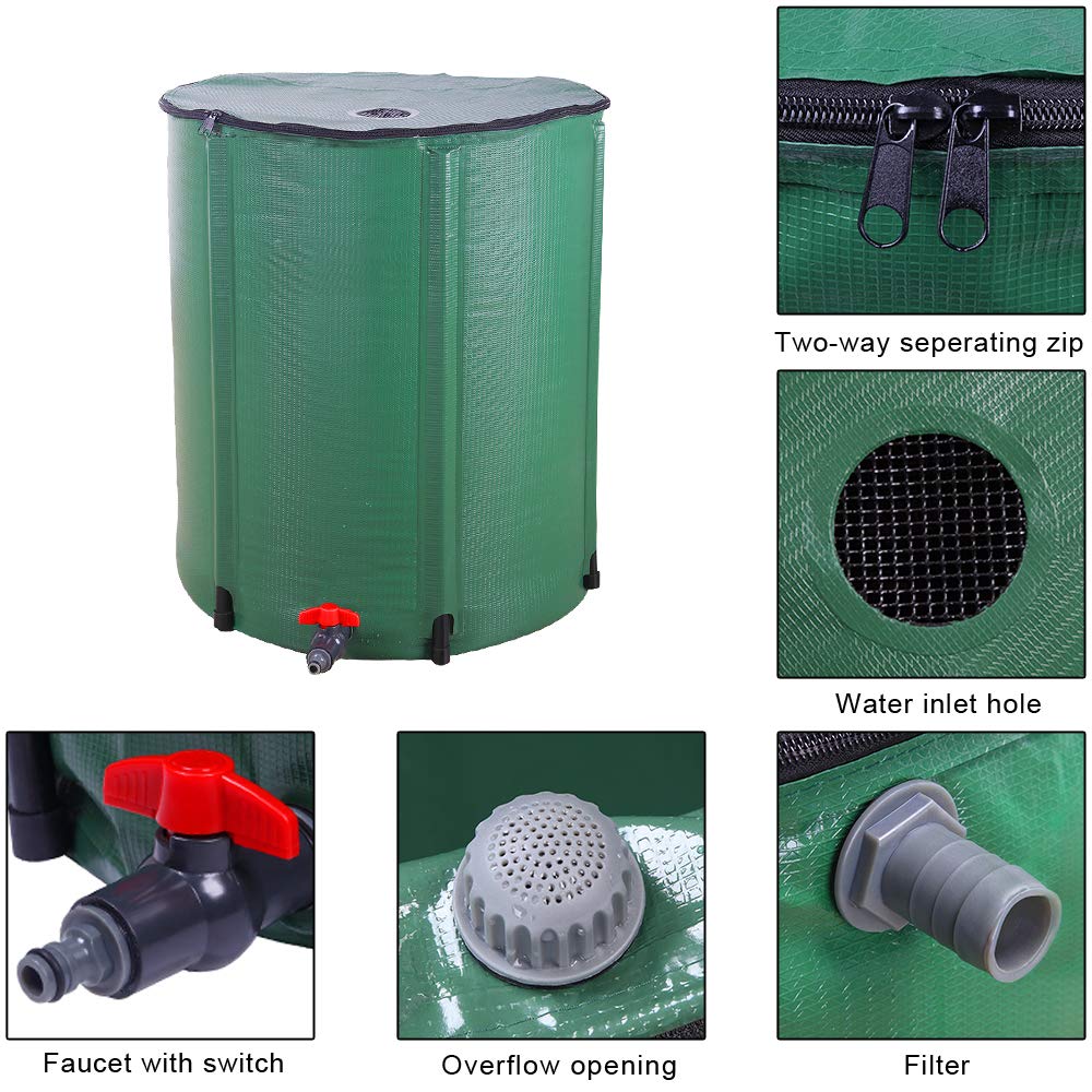 Collapsible 50 Gallon Green Rain Barrel V232445