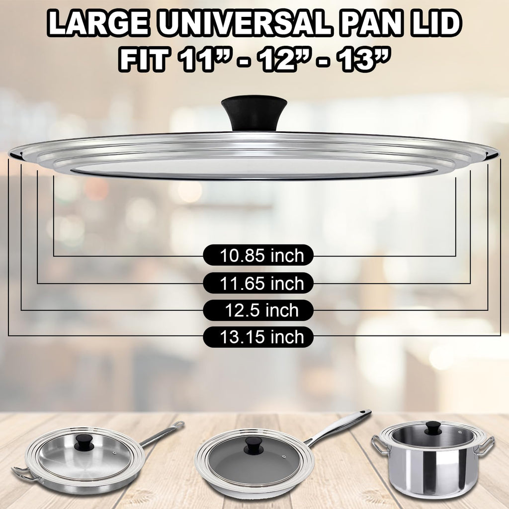 13 Inch Stainless Steel and Tempered Glass Pan Lid B233