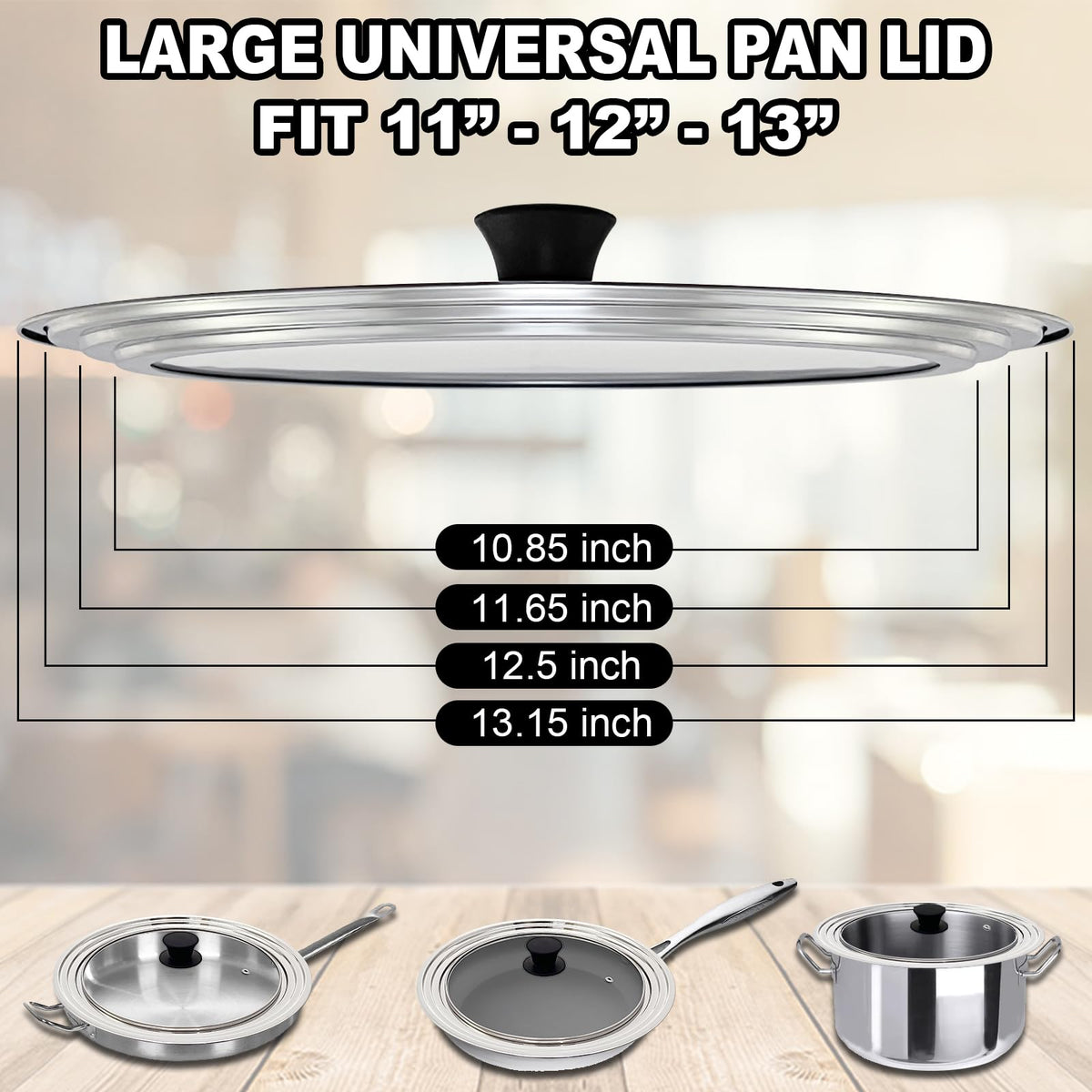 13 Inch Stainless Steel and Tempered Glass Pan Lid B233