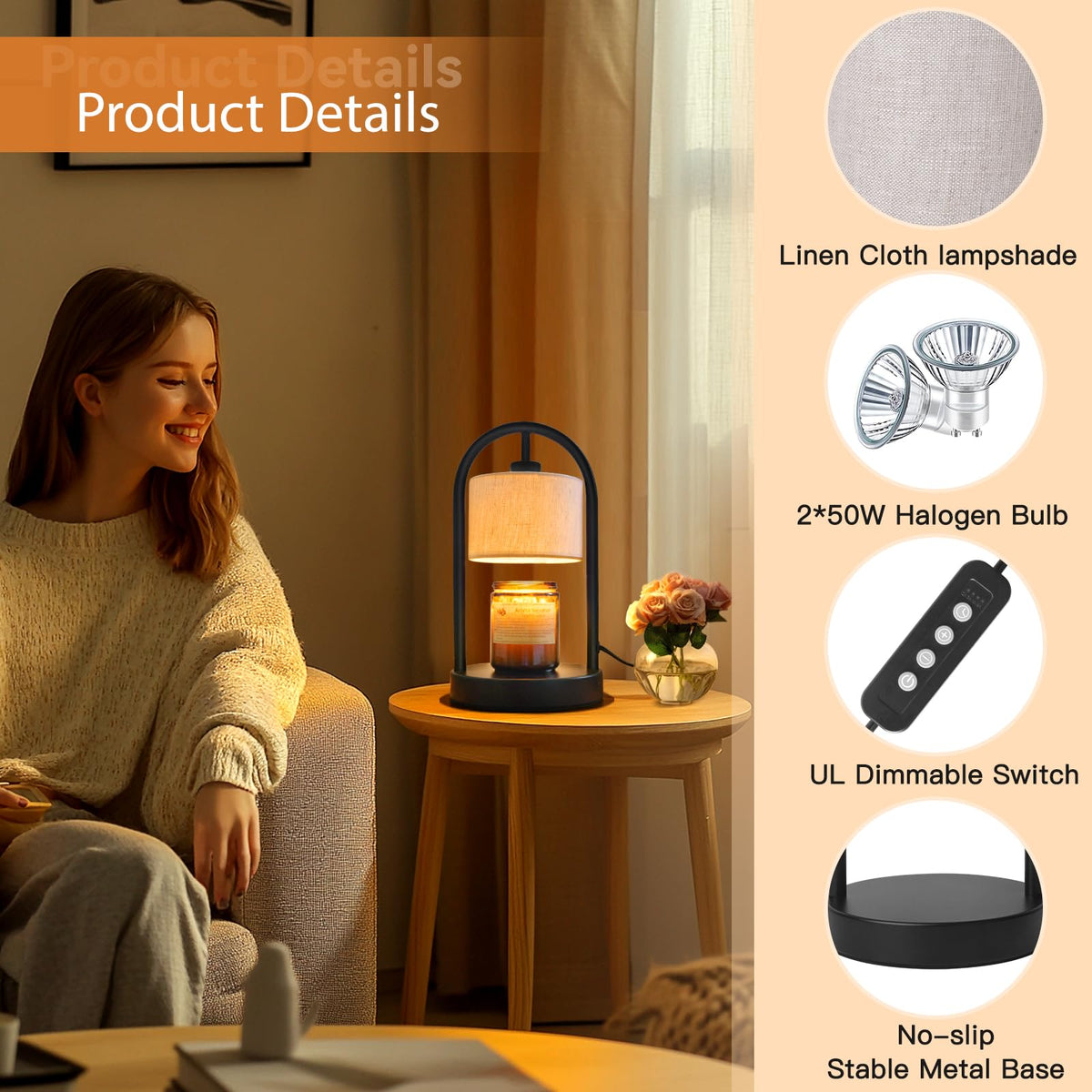 Dimmable Candle Warmer Lamp with Timer and 2 Bulbs G2287