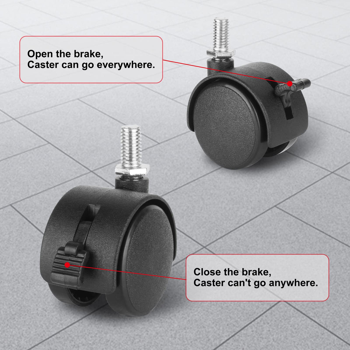 1.5 Inch Swivel Stem Caster Wheels with Locking Brake 4 Pack P758868