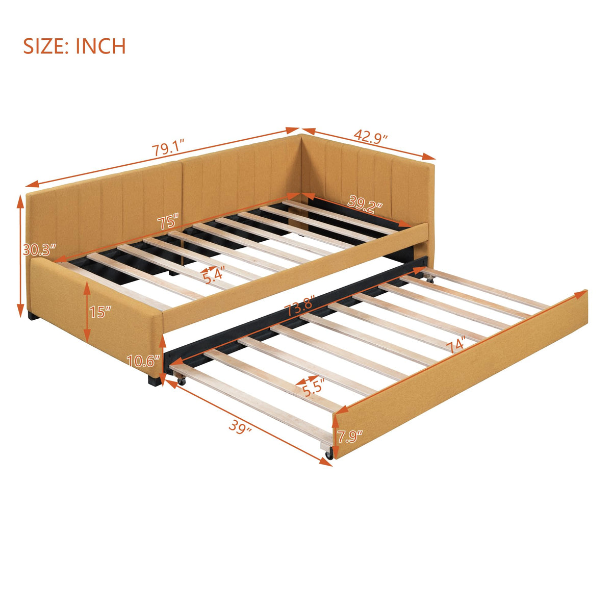 Twin Size Linen Upholstered Daybed with Trundle S545