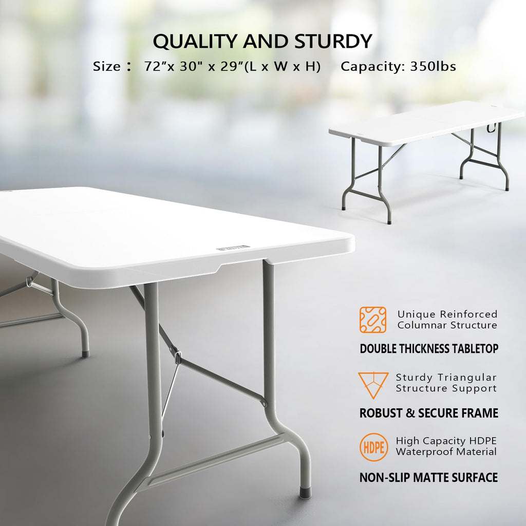 6 Foot White Plastic Folding Table with Carrying Handle W746533