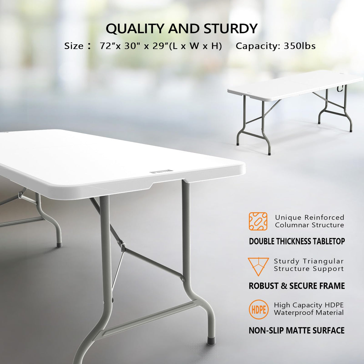 6 Foot White Plastic Folding Table with Carrying Handle W746533