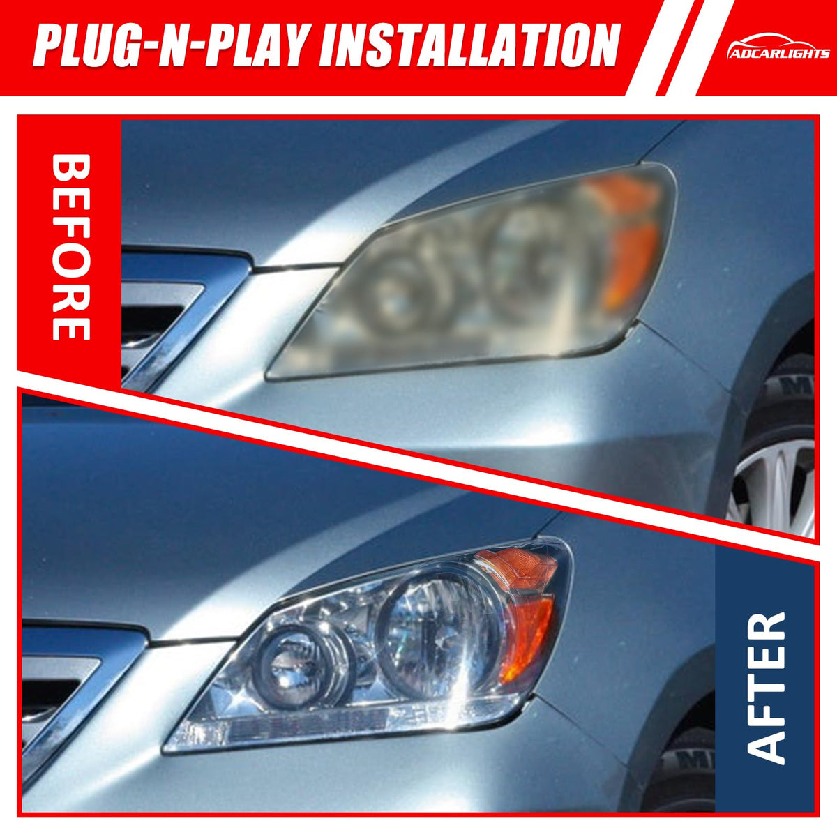 Black Housing Amber Reflector Headlight Assembly Pair R947