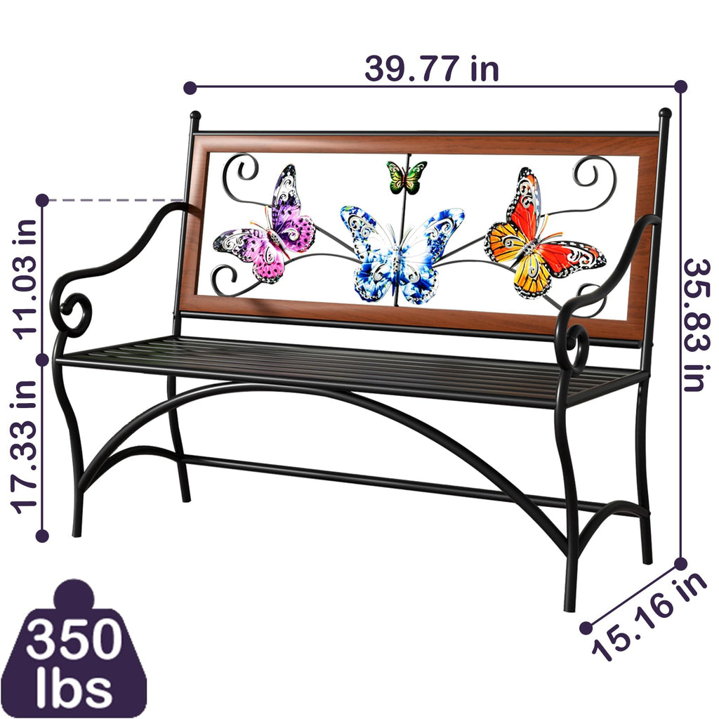 39.7" Black Metal Outdoor Bench with Armrest X391