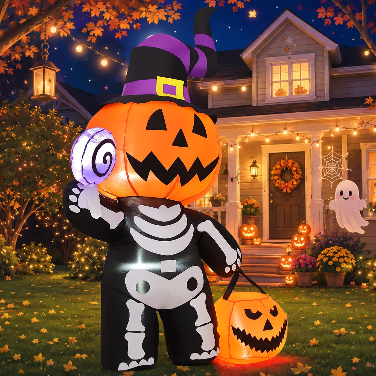 6 FT Inflatable Pumpkin Skull Outdoor Decoration with Built-in LEDs Z18381