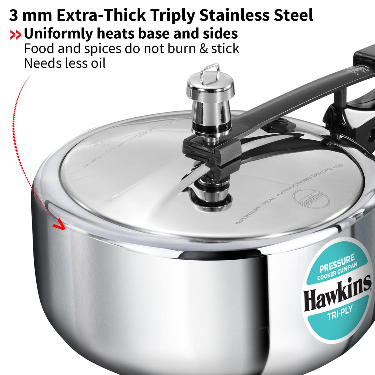 3 Litre Tri-Ply Stainless Steel Pressure Cooker G366434