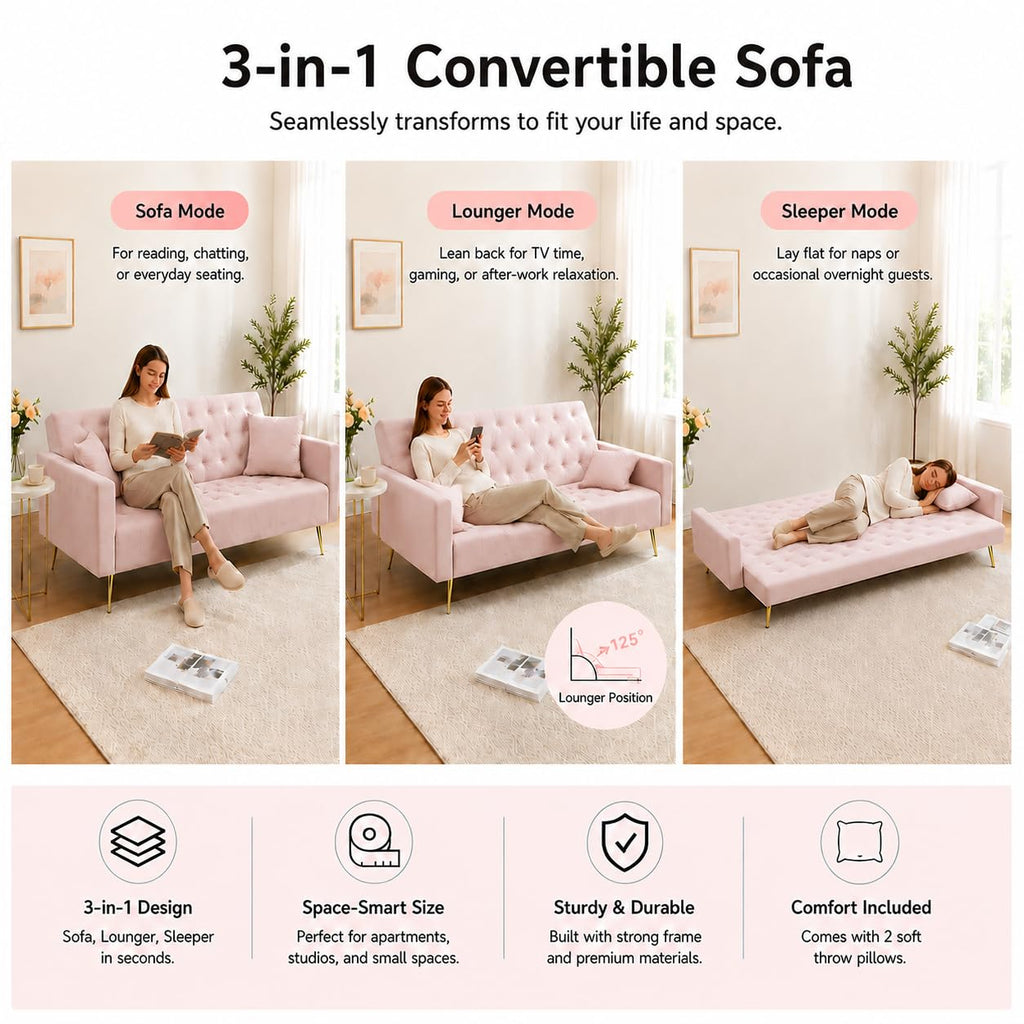 Pink Velvet Futon Sofa Bed F55310