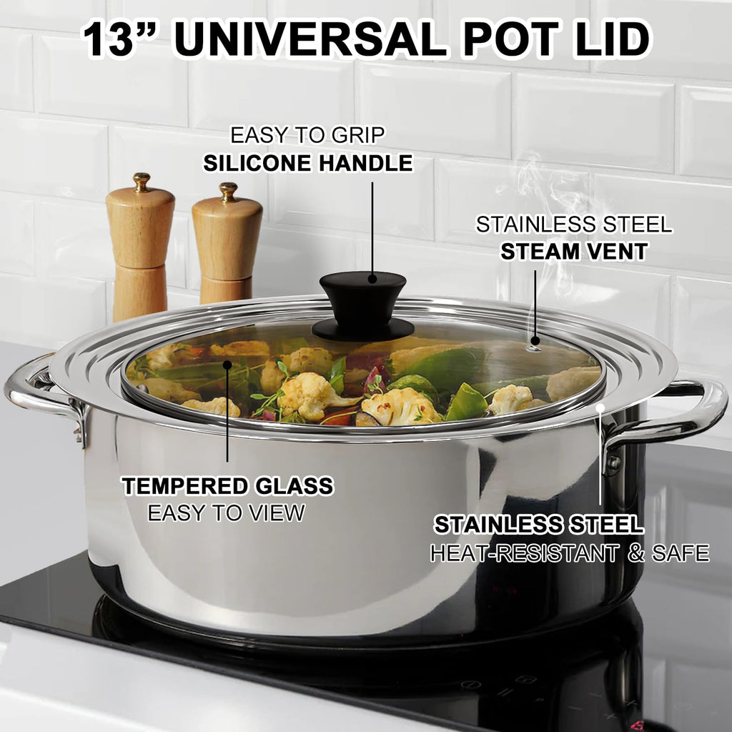 13 Inch Stainless Steel and Tempered Glass Pan Lid B233