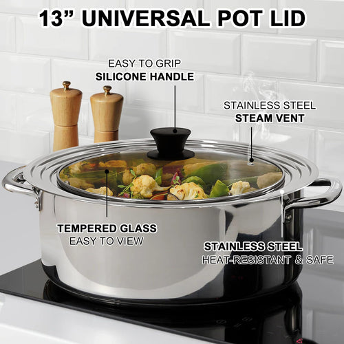 13 Inch Stainless Steel and Tempered Glass Pan Lid B233