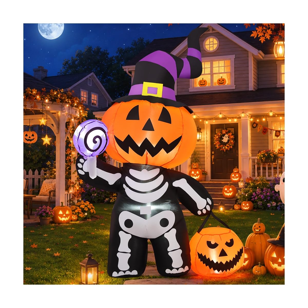 6 FT Inflatable Pumpkin Skull Outdoor Decoration with Built-in LEDs Z18381