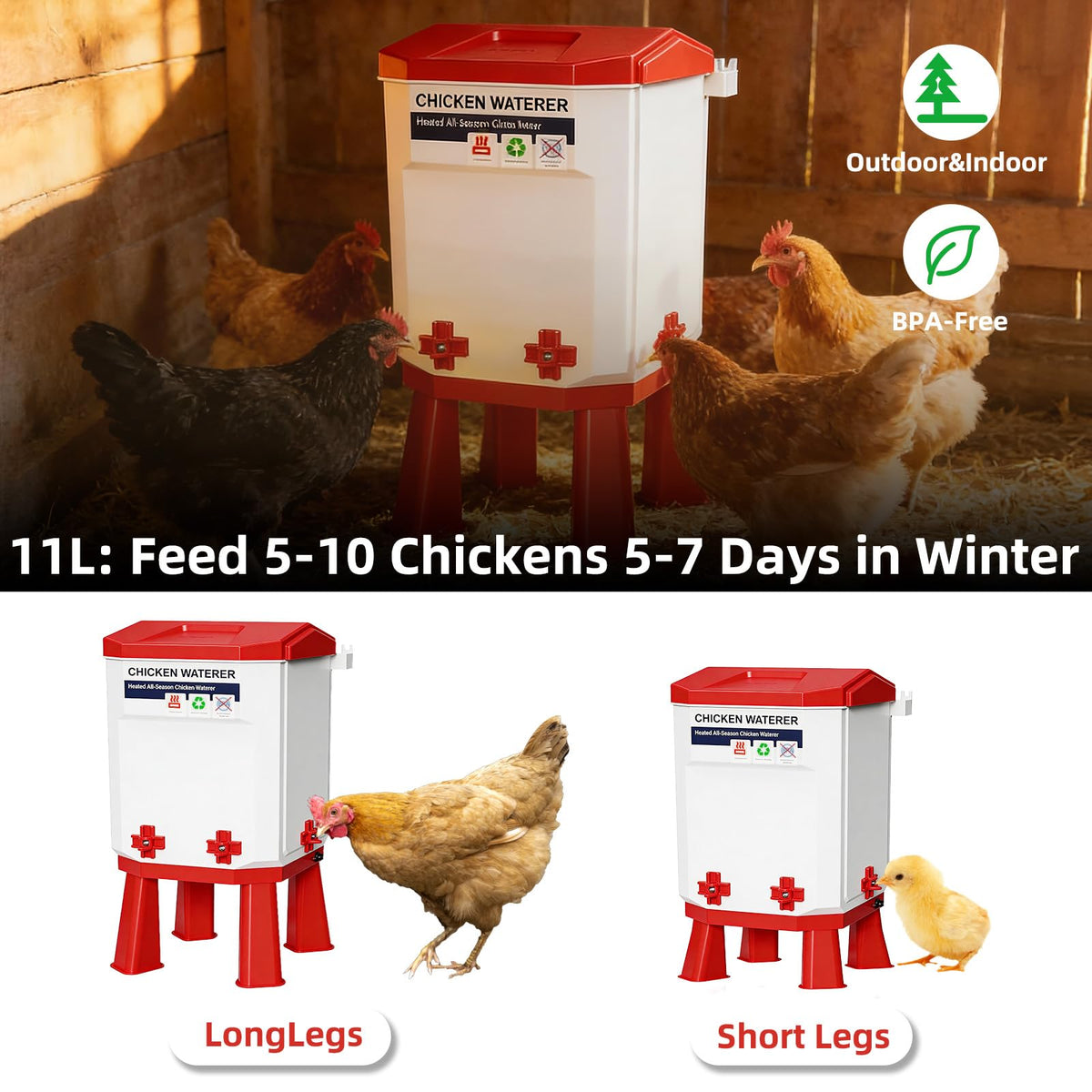 3-Gallon Heated Chicken Waterer with Heater and 4 Nipples G815936