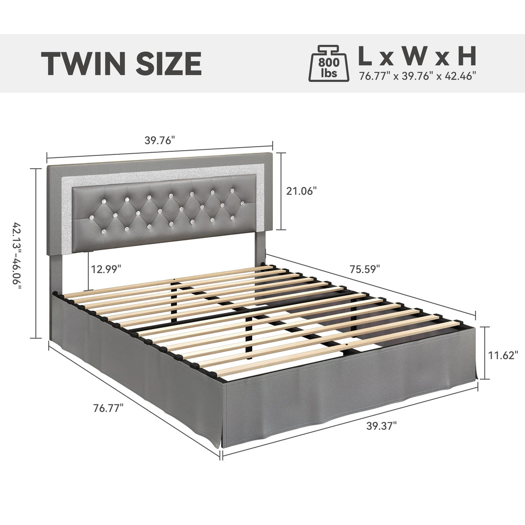 Twin LED Bed Frame with Adjustable Headboard V4447