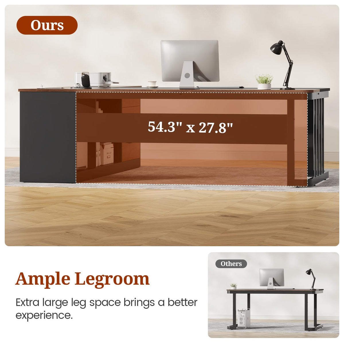 71" L Shaped Computer Desk with Drawers and Power Outlets G728964