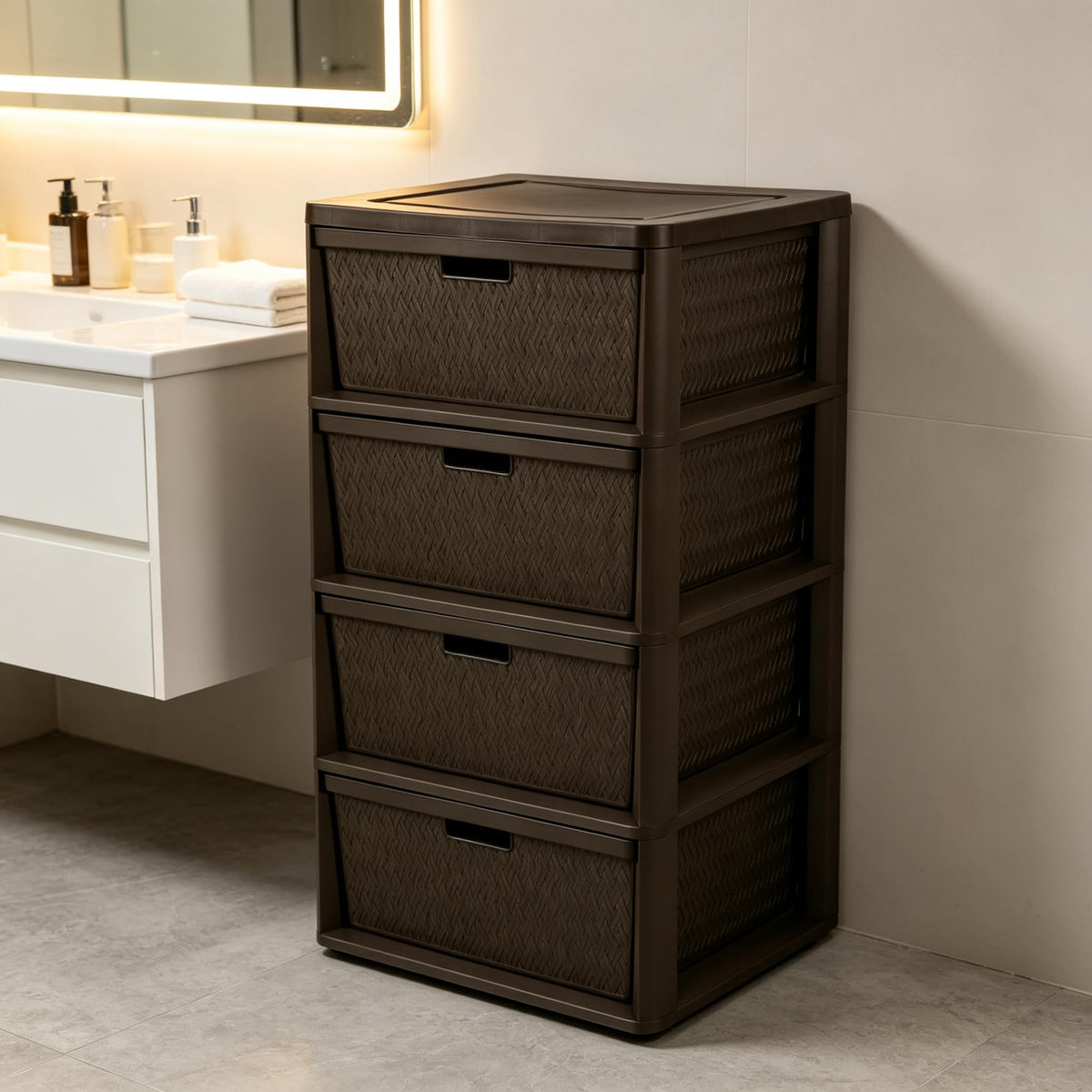 4 Drawer Brown Storage Tower with Removable Drawers D93452