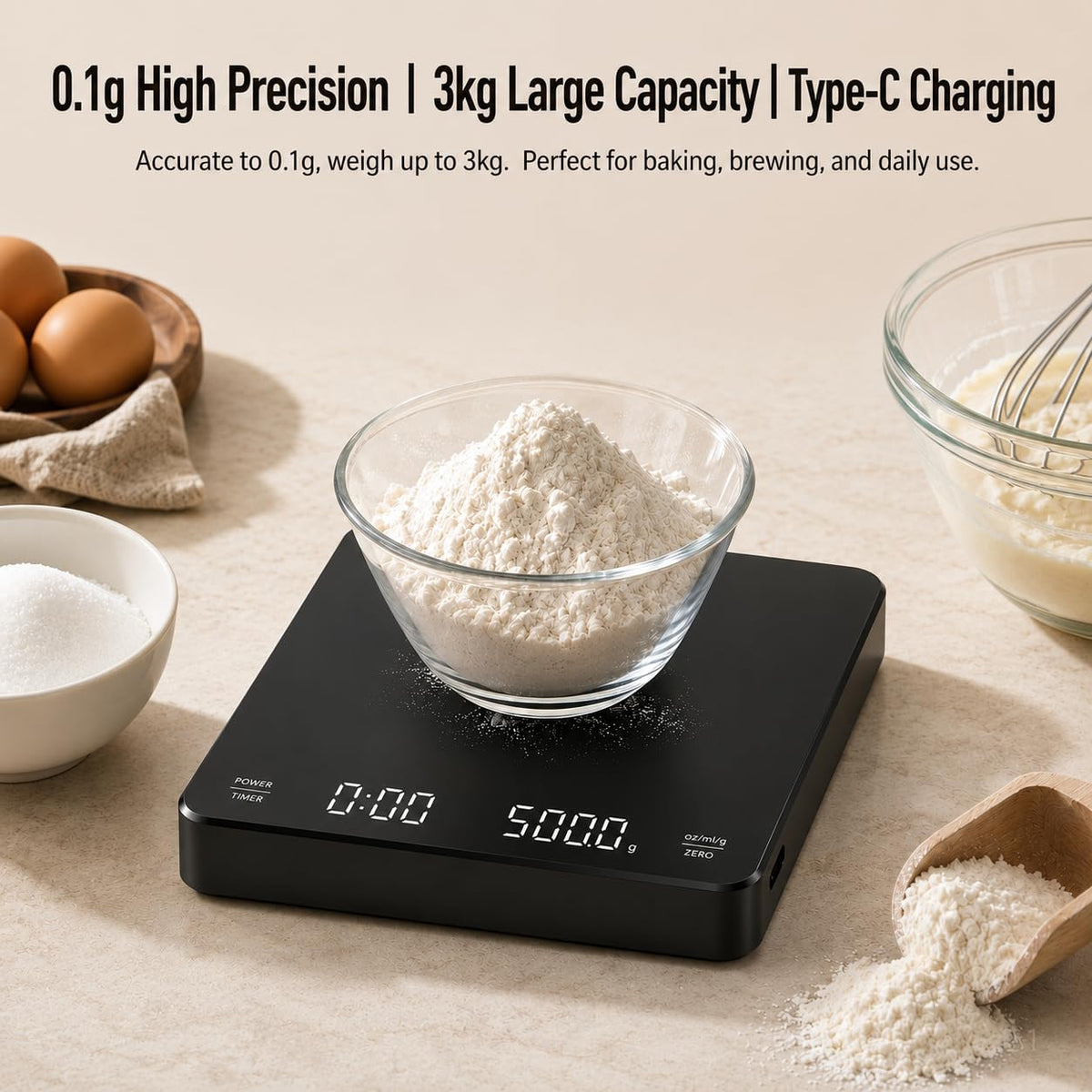 Rechargeable Digital Coffee Scale with Timer S571036