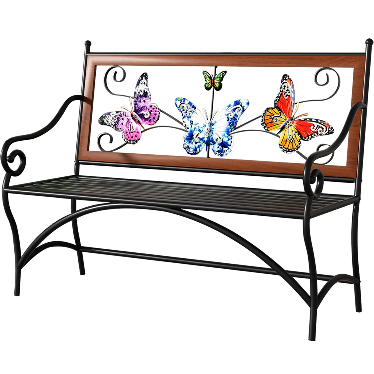 39.7" Black Metal Outdoor Bench with Armrest X391