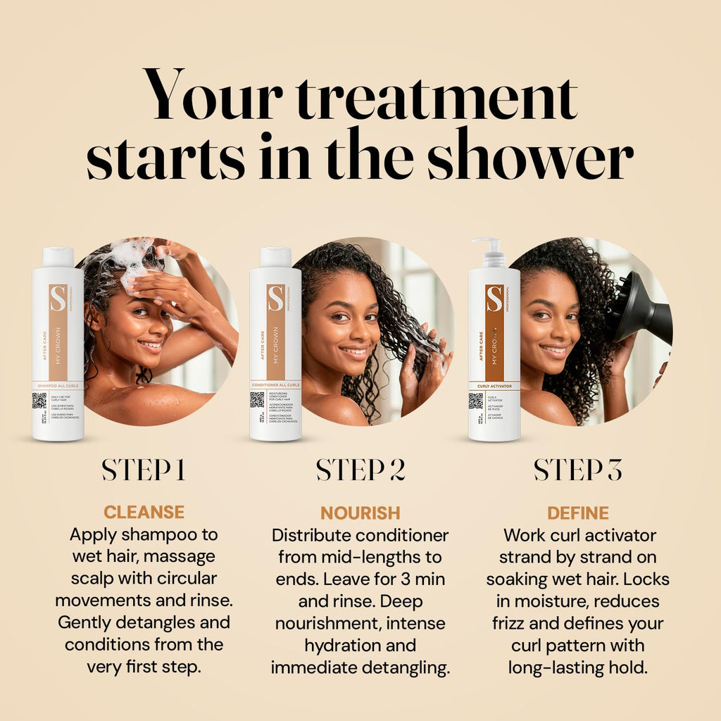 Curly Hair Shampoo Conditioner & Curl Cream Kit, 3x16.9oz J51995