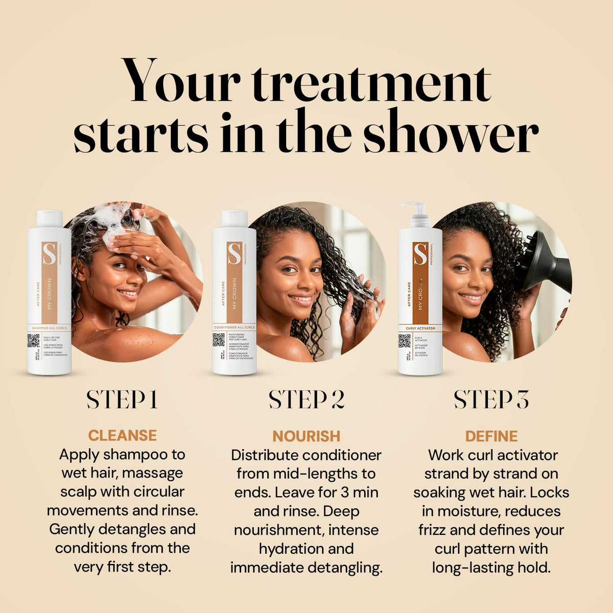 Curly Hair Shampoo Conditioner & Curl Cream Kit, 3x16.9oz J51995