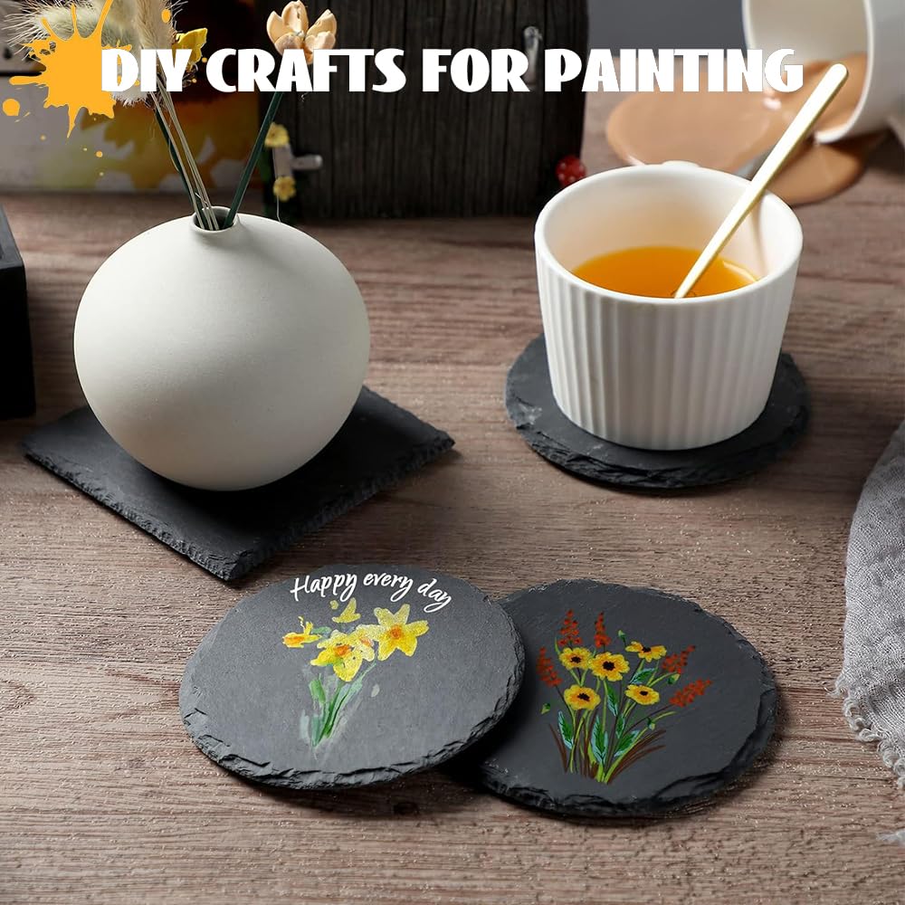 8 Pack Black Slate Coasters with Metal Holder O57879