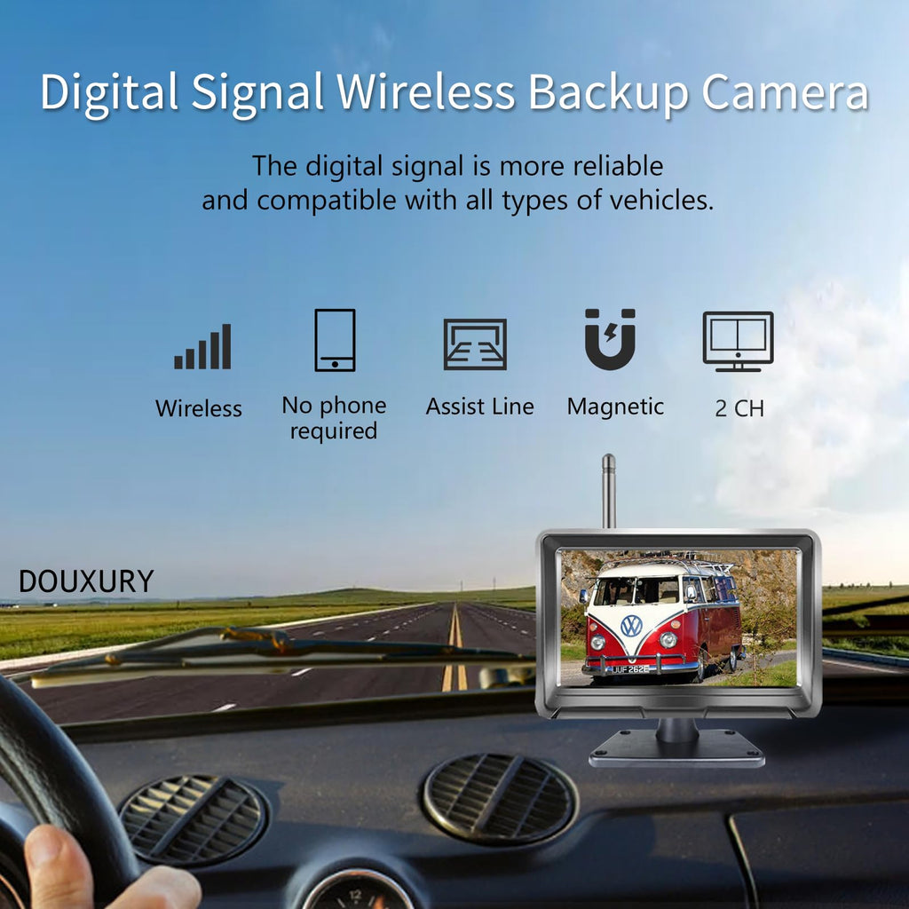 Solar Magnetic Wireless Backup Camera with 5" 1080P Monitor H6575