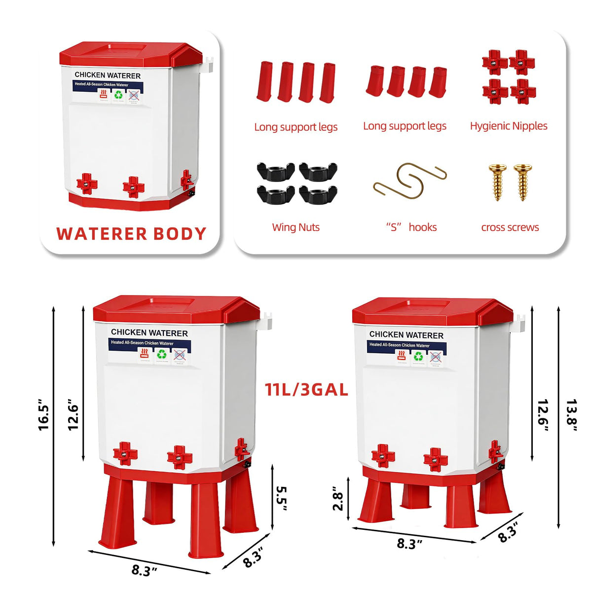 3-Gallon Heated Chicken Waterer with Heater and 4 Nipples G815936