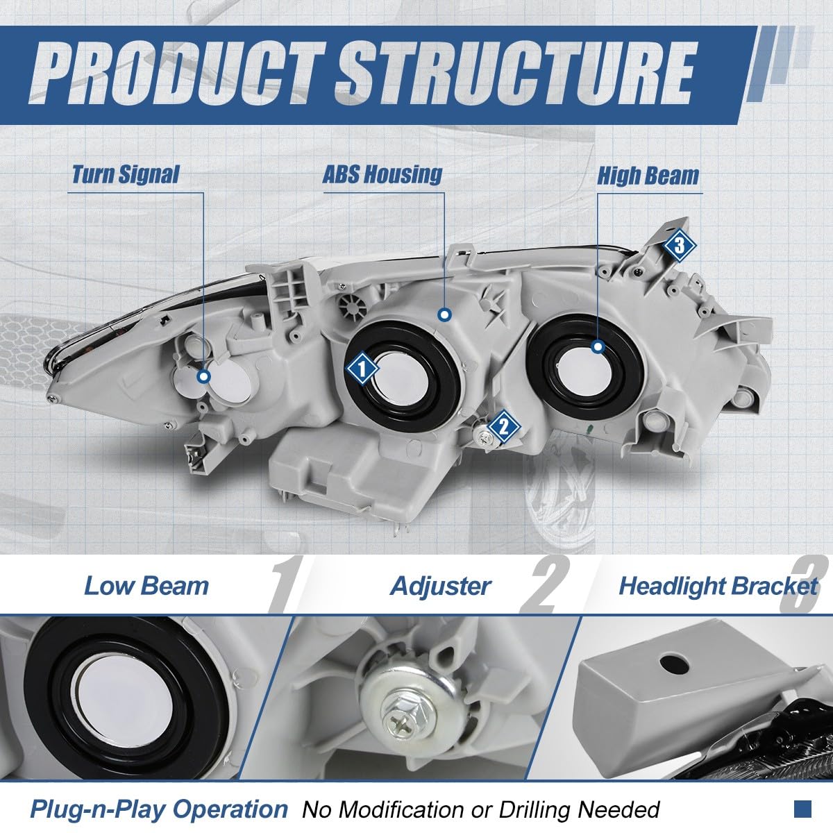 Black Projector Headlights Assembly A33320