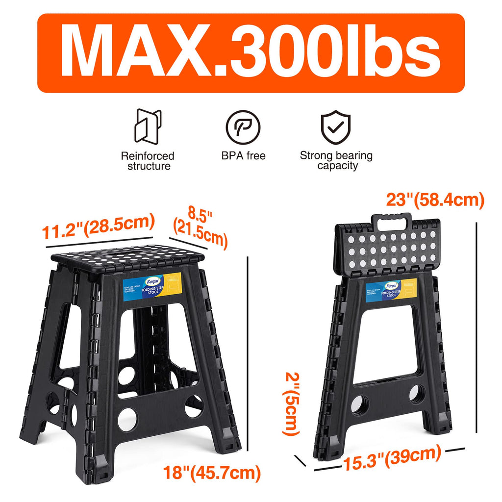 18" Non-Slip Folding Step Stool 300 lbs Black X3161
